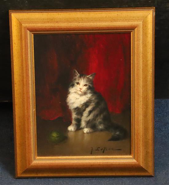 Jules Le Roy (French 1856-1921) Study of a seated silver tabby cat 9 x 7in.